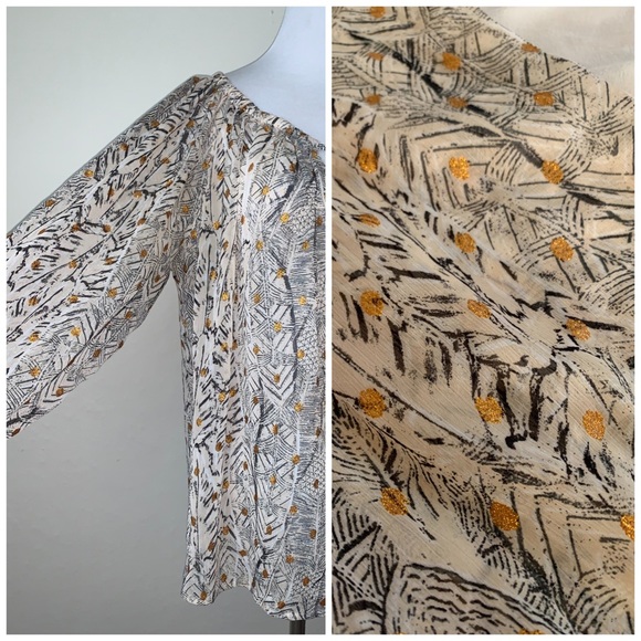 Lovestitch Foil Shirred Neck Blouse M/L - Picture 3 of 6